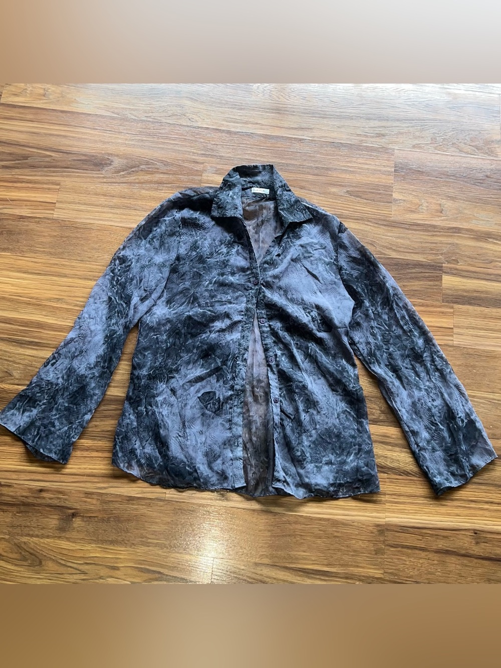 Jaipur Women's Black Crushed Velvet Sheer Button-Down Shirt